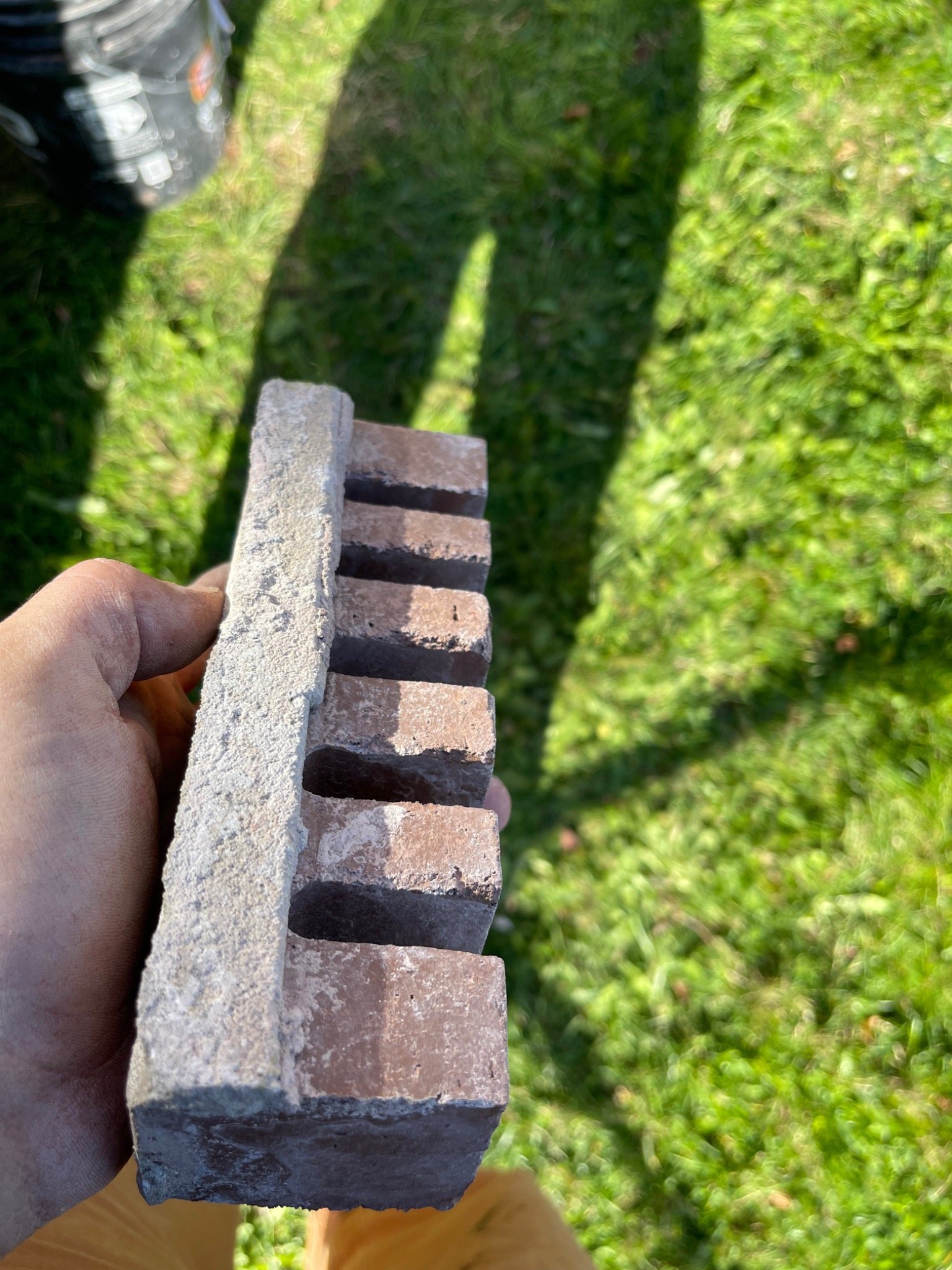Cut brick removed from a previous window lintel repair at the Charlottetown armoury