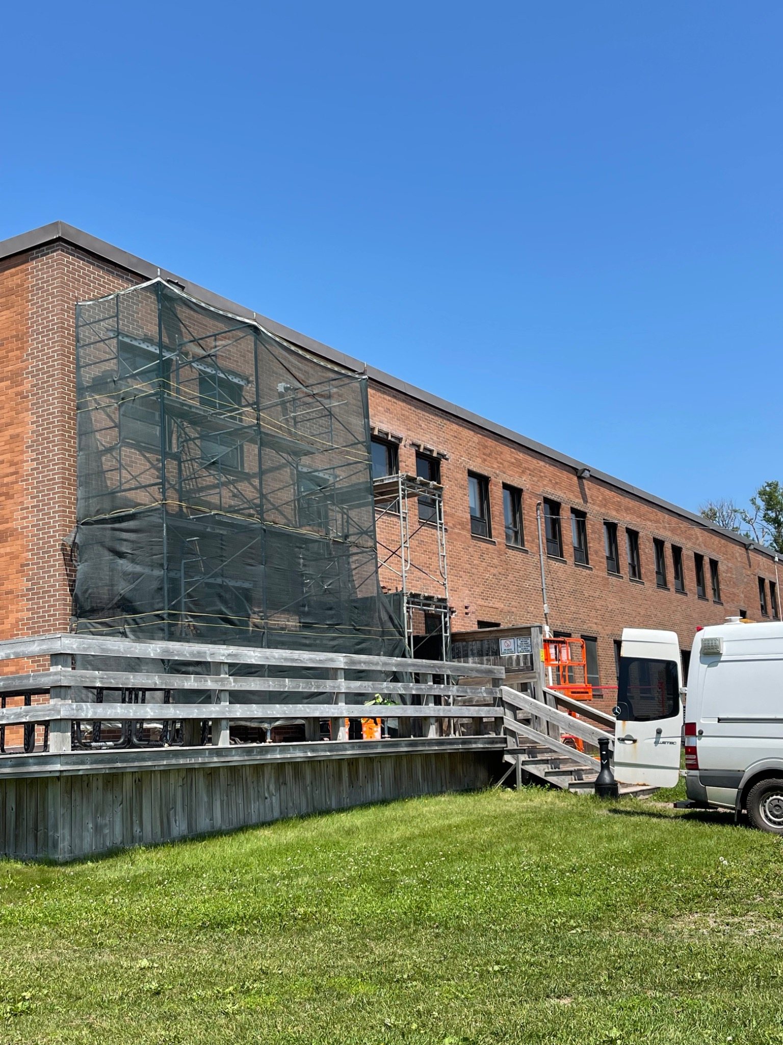 DinoMac masonry restoration work underway at the J. David Stewart Armoury in Charlottetown