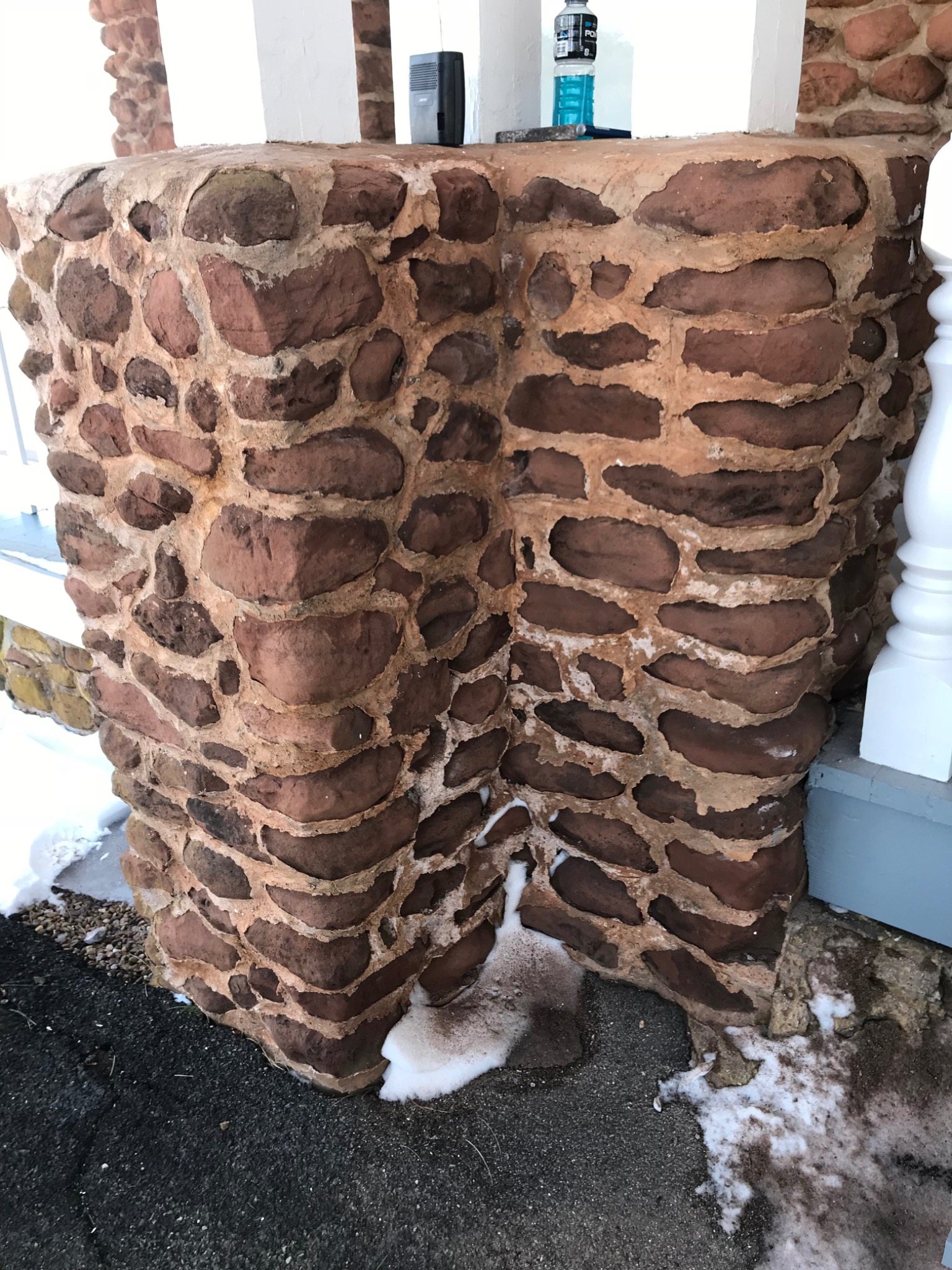 Repointed sandstone pillar at Dalvay by the Sea