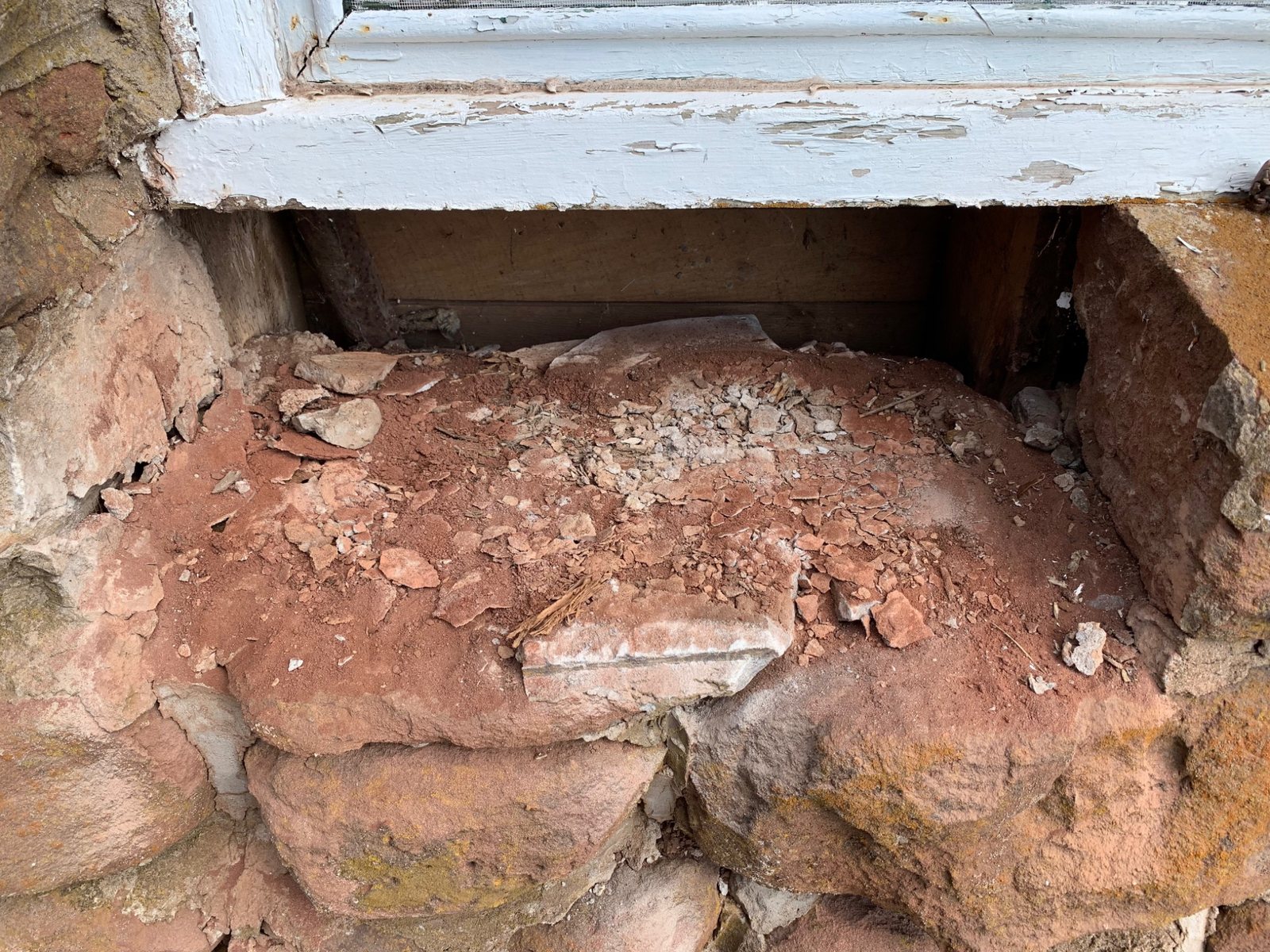 Deteriorated sandstone window sill and masonry at Dalvay by the Sea