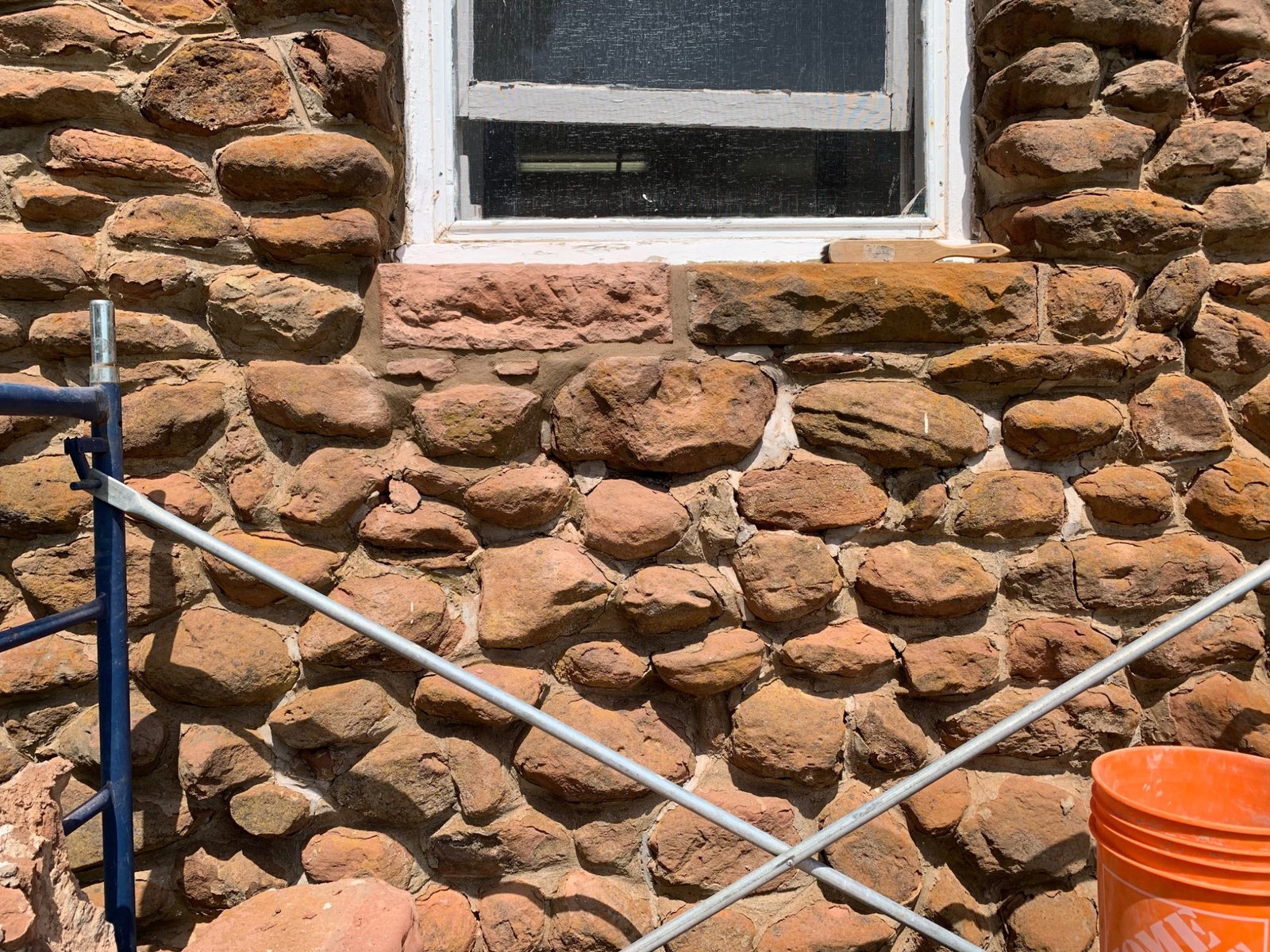 Historic sandstone window sill restoration work at Dalvay by the Sea