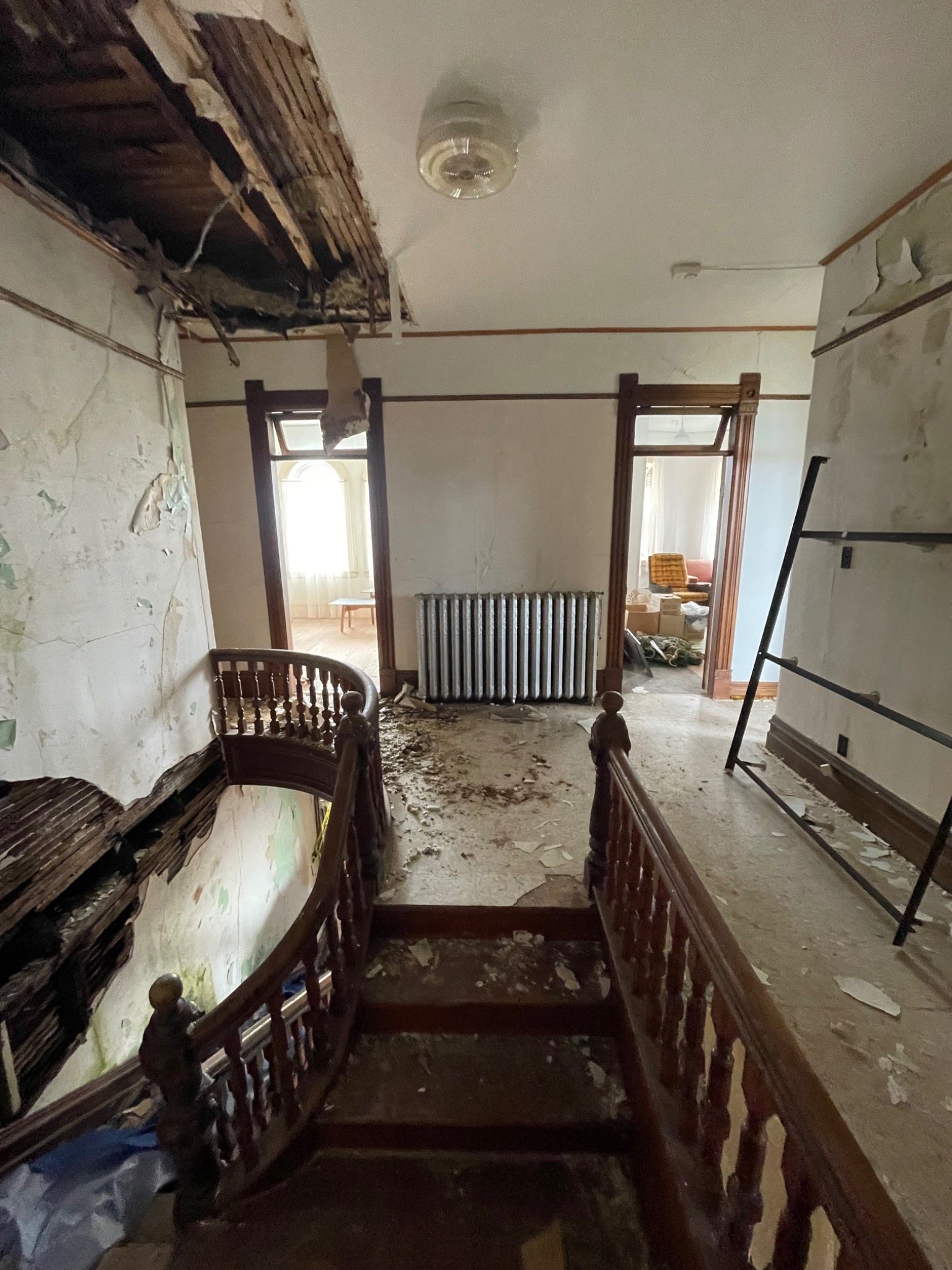 Original central staircase inside the Mont-Carmel Parish House