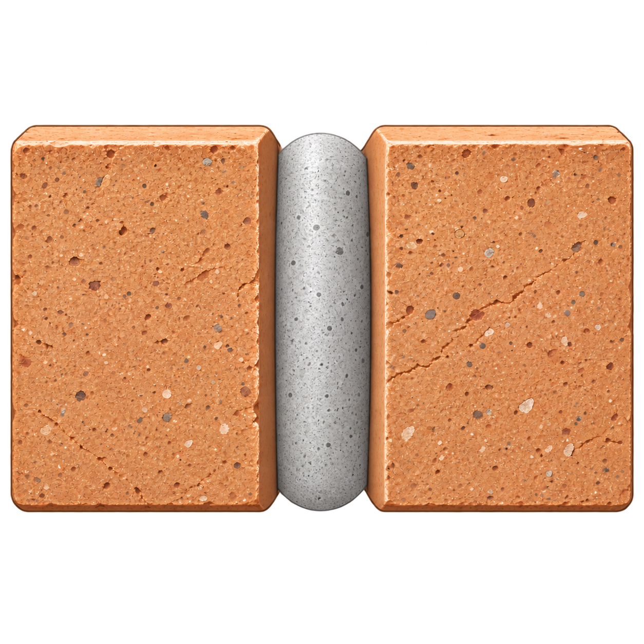 Illustration of a beaded mortar joint profile between two bricks