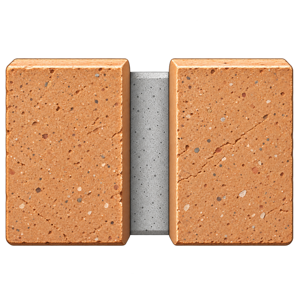 Illustration of a raked mortar joint profile between two bricks