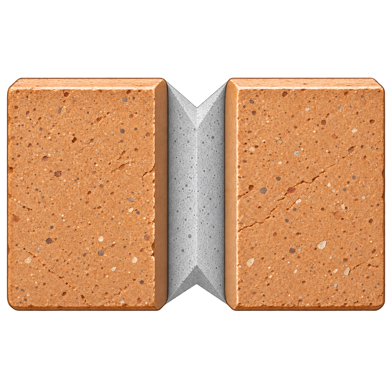 Illustration of a V-joint mortar profile between two bricks