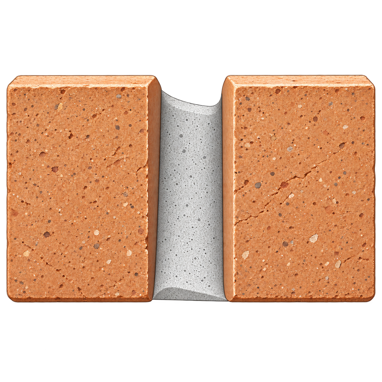 Illustration of a weathered mortar joint profile between two bricks